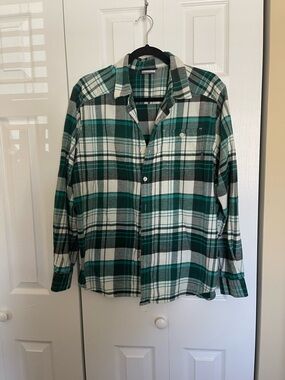 Columbia Green, White and Teal Plaid Button-Up Shirt